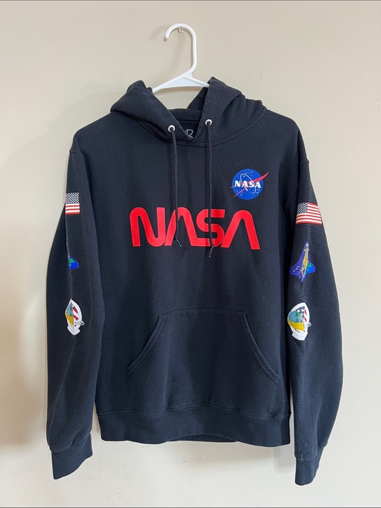 ☄️👽🪐🧑‍🚀NASA Black Men's Pullover Hoodie with Red Logo